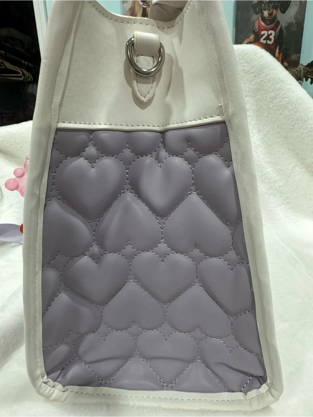 NWT Heart-Quilted Lavender and White Tote Bag by Betsey Johnson